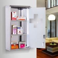 HOMCOM Stainless Steel wall mounted Medicine Cabinet with 2 Shelves + Security Glass Door Lockable 48 cm(H)