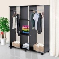 HOMCOM Mobile Double Open Wardrobe w/ Clothes Hanging Rail Colthing Black