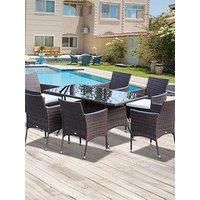 Outsunny Rattan Dining Set Garden Patio Furniture 6 Chairs Table Wicker Brown