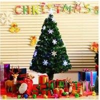 HOMCOM 4FT Green Fibre Optic Artificial Christmas Tree Xmas Colourful LED Scattered Tree with Snowflakes Ornaments Fireproofing