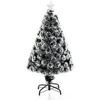 HOMCOM 4ft Artificial Prelit Christmas Tree, Snow Xmas Tree with Colourful LED Lighting Fiber Optics, Green White