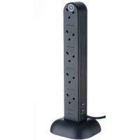 Tower Extension Lead - 10 Way Extension Tower with Surge Protection - VonHaus