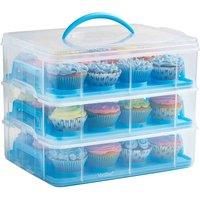 36 Cupcake Muffin Carrier, VonShef Blue 3 Tier Stackable Cake Caddy w/ Handle
