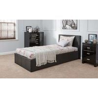 GFW Classic Leather Upholstered Ottoman Storage Bed With Gas End Lift & Under Bed Storage, Single, Black