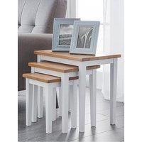 CLEO NESTED TABLES - TWO TONE WHITE/OAK FINISH - SOLID RUBBERWOOD - CLE002