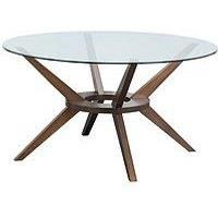 Julian Bowen Chelsea Round Dining Table Only Glass & Solid Beech Walnut Finish.