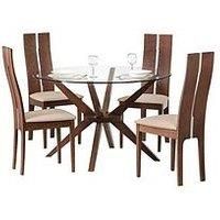 Julian Bowen Chelsea Small Dining Table & 4 Cayman Chairs, Walnut/Glass, 120cm