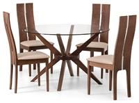 Julian Bowen Chelsea Small Dining Table & 4 Cayman Chairs, Walnut/Glass, 120cm