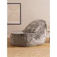 icon Kenai Faux Fur Dream Lounger Bean Bag - Arctic Wolf Grey, Extra Large,105cm x 51cm, Giant Luxurious Furry Living Room Bean Bags for Adults