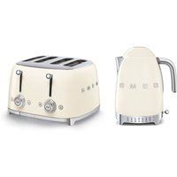 Smeg TSF03, KLF04 4-Slice Toaster & 1.7L Variable Temperature Kettle Set in Cream