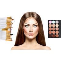 Glamza 20pc White Eye And 15pc Contour Pallet Eye Face Makeup Brush Set Kit