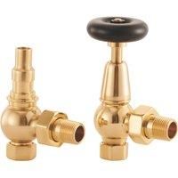 UK-20 Ab Arroll traditional manual Radiator valve in Antique Brass with FSC certified black wooden wheel head & lockshield