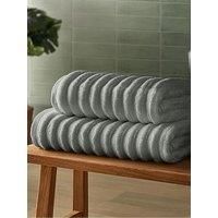 Silentnight Ribbed Cotton 2x Hand Towel - Luxuriously Soft & Super Absorbent Deep Thick Pile Towel - 100% Cotton BCI - Textured Dense Ribbed Hand Towel - 90 x 50cm, Machine Washable, Grey, 2 Pack