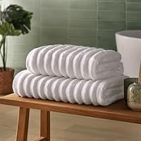 Silentnight Ribbed Cotton 2x Hand Towel - Luxuriously Soft & Super Absorbent Deep Thick Pile Towel - 100% Cotton BCI - Textured Dense Ribbed Hand Towel - 90 x 50cm, Machine Washable, White, 2 Pack