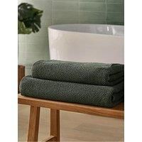 Silentnight Popcorn Waffle Bath Towel Pair - Super Soft & Super Absorbent Spa-Like Towels - 100% Cotton BCI - Waffle Textured Quick Drying Bath Towel - 130 x 70cm - Machine Washable, Green, 2 Pack