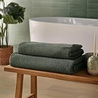 Silentnight Popcorn Waffle Hand Towel Pair - Super Soft & Super Absorbent Spa-Like Towels - 100% Cotton BCI - Waffle Textured Quick Drying Hand Towel - 90 x 50cm - Machine Washable, Green, 2 Pack