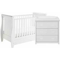 Babymore Stella 2 Piece Nursery Room Set White - 1 Baby Cot Bed & 1 Chest Changer With 3 Double Handle Drawers, Wooden Chest Of Drawer Storage Cabinet | 2 Piece Stella Nursery Room Furniture White