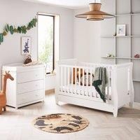 Babymore Stella 2 Piece Nursery Room Set White - 1 Baby Cot Bed & 1 Chest Changer With 3 Double Handle Drawers, Wooden Chest Of Drawer Storage Cabinet | 2 Piece Stella Nursery Room Furniture White