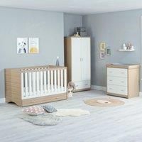 Babymore Veni White Oak Room Set 3 Pieces With Drawer - Cot Bed Chest Wardrobe