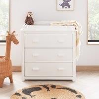 Babymore Universal Nursery Chest Changer - White Chest of Drawers, 3 Full Size Drawers with Double Handles, Solid Wood Clothing Storage Organiser with Removable Changer Top | Bedroom Furniture