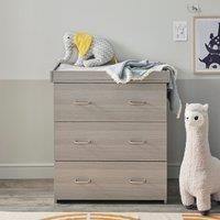 Babymore Caro Nursery Chest Changer - Grey Wash Chest of Drawers, 3 Full Size Drawers with Double Handles, Solid Wood Clothing Storage Organiser with Removable Changer Top | Bedroom Furniture