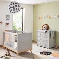 Babymore Mona 2 Piece Nursery Room Set Grey - 1 Baby Cot Bed & 1 Chest Changer With 3 Double Handle Drawers, Solid Wooden Chest Of Drawer Storage Cabinet With Removable Changer Top | Bedroom Furniture