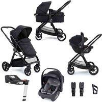 Babymore Mimi Travel System Coco i-Size Black Car Seat with ISOFIX Base - 2 in 1 Pram Pushchair, Easy Folding & Convertible Carrycot to Pushchair Seat with Adaptors, Foot Muff, Rain Cover & Cup Holder
