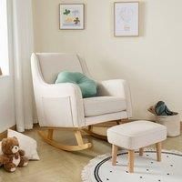 Babymore Ida Nursing Chair with Footstool in Ivory - Elegant Rocking Chair for Timeless Comfort With Sturdy Wooden Legs, Gentle Rocking Motion, Supportive Back, Soft Fabric & Stylish Armrests