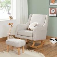 Babymore Ida Nursing Chair with Footstool in Cashmere - Elegant Rocking Chair for Timeless Comfort With Sturdy Wooden Legs, Gentle Rocking Motion, Supportive Back, Soft Fabric & Stylish Armrests