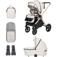 Babymore Kai Pram Pushchair - Safety Tested Baby Pram Travel System with All Accessories, Flip and Fold Pram System in Sandstone, Both Forward and Rearward-Facing, 0-4 Years | Up to 22 Kg