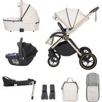 Babymore Kai Travel System with Coco i-Size Infant Car Seat - Safety Tested 3 in 1 Pram Travel System with Isofix Base & All Accessories, Flip and Fold System, 0-4 Years | Up to 22 Kg - Sandstone