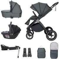 Babymore Kai Travel System with Coco i-Size Infant Car Seat - Safety Tested 3 in 1 Pram Travel System with Isofix Base & All Accessories, Flip and Fold System, 0-4 Years | Upto 22 Kg - Forest Grey