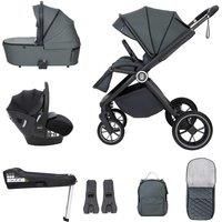 Babymore Kai Travel System with Pecan i-Size Infant Car Seat - Safety Tested 3 in 1 Pram Travel System with Isofix Base & All Accessories, Flip and Fold System, 0-4 Years | Upto 22 Kg - Forest Grey
