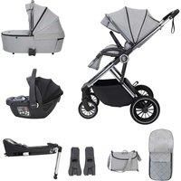 Babymore Chia Travel System with Coco i-Size Infant Car Seat - Safety Tested 3 in 1 Pram Travel System with Isofix Base & All Accessories, Flip and Fold System, 0-4 Years | Up to 22 Kg (Pearl Grey)
