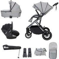 Babymore Chia Travel System with Pecan i-Size Infant Car Seat - Safety Tested 3 in 1 Pram Travel System with Isofix Base & All Accessories, Flip and Fold System, 0-4 Years | Up to 22 Kg (Pearl Grey)