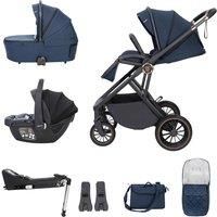 Babymore Chia Travel System with Coco i-Size Infant Car Seat - Safety Tested 3 in 1 Pram Travel System with Isofix Base & All Accessories, Flip and Fold System, 0-4 Years | Upto 22 Kg - Midnight Blue