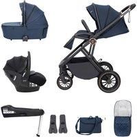 Babymore Chia Travel System with Pecan i-Size Infant Car Seat - Safety Tested 3 in 1 Pram Travel System with Isofix Base & All Accessories, Flip and Fold System, 0-4 Years | Upto 22 Kg -Midnight Blue
