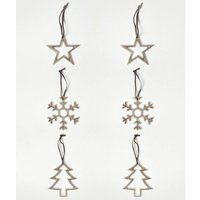 HOMESCAPES Decorative Set of 3 Christmas Hanging Ornaments Star Tree Snowflake - Christmas Tree Decorations Set with Leather Strings