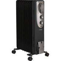 Russell Hobbs 9 Fin Oil Filled Radiator - Electric Portable Heater, Black, 2000W