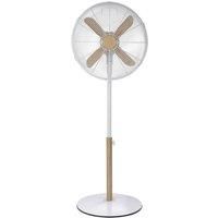 Russell Hobbs RHMPF1601WDW Pedestal Fan, 60 W, White with Wood Effect Trim