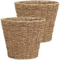 Arpan Set of 2 Seagrass Round Waste Paper Bin/Basket/Storage - Ideal For Home, Office, Bedrooms