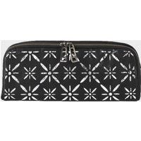 'HOLBORN' Metallic Silver and Black Floral Designer Leather Clutch Bag