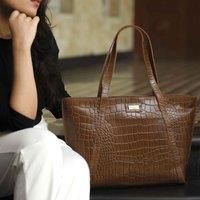 AGNES' Croc Embossed Real Leather Designer Tote Bag