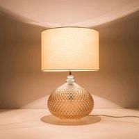 HARPER LIVING Glass Table Lamp with Twin On/Off Switches, UK/EU Plug, Amber Base Finish, Fabric Shade Taupe Finish, Suitable for LED Upgrade, Ideal for Living Room, Bedroom, Hallway, Hotel and B&B