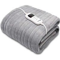 Electric Heated Blanket Warm Over Throw Fleece Digital Timer Faux Fur Grey Brown