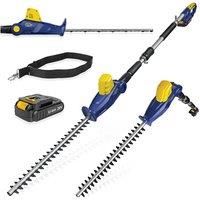 Terratek 20V Long Reach Cordless Electric Hedge Trimmer 2.4m Telescopic Extendable Pole 45cm Cutting Length, 5 Positions for Tall Hedges, Battery Powered