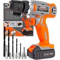 Terratek 13Pc Cordless Drill Driver 18V/20V-Max Lithium-Ion Combi Drill, Electric Screwdriver, Accessory Kit, LED Work Light, Quick Change Battery & Charger Included (18V Cordless Drill & 13pc Kit)