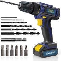 Skotek 13Pc Cordless Drill Driver 18V/20V-Max Lithium-Ion Combi Drill, Electric Screwdriver, Accessory Kit, LED Work Light, Quick Change Battery & Charger Included (18V Cordless Drill & 13pc Kit)