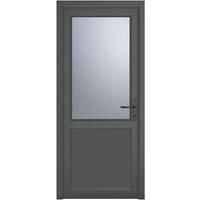 Crystal uPVC Obscure Single Door Half Glass Half Panel Left Hand Open 840mm x 2090mm Obscure Glazing - Grey