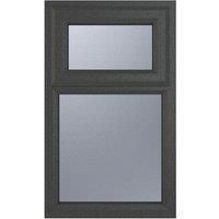 Crystal uPVC Window A Rated Top Hung Opener over Fixed Light 905mm x 965mm Obscure Glazing - Grey